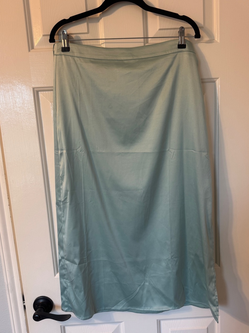 Light Blue/Mint Satin Midi Skirt